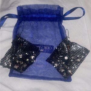 Jimmy Choo for H&M Womens Gunmetal Tone Studded Mesh Dangle Earrings